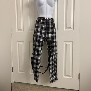 Dollskill Widow black & white plaid pants with adjustable straps